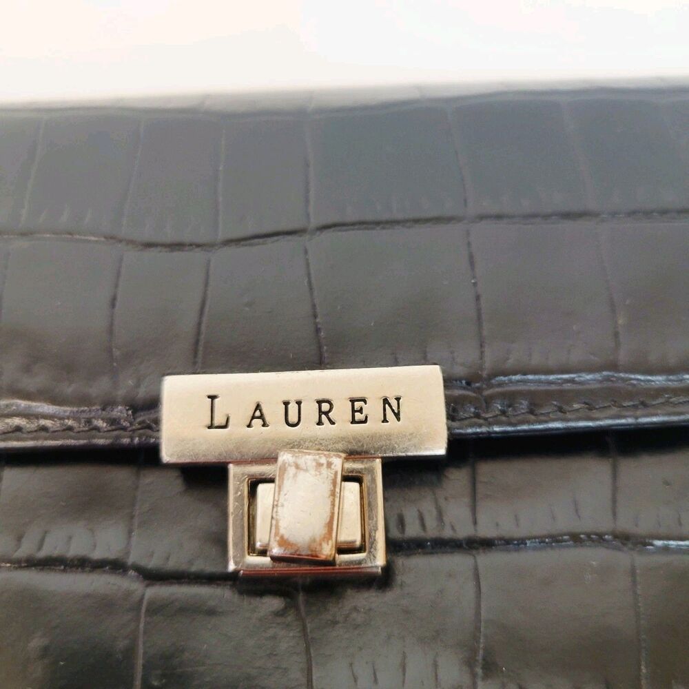 Vintage Lauren Ralph Lauren Black Croc Embossed Leather Checkbook Wallet - Picture 6 of 6